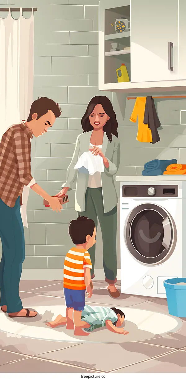 Family Laundry Room Illustration