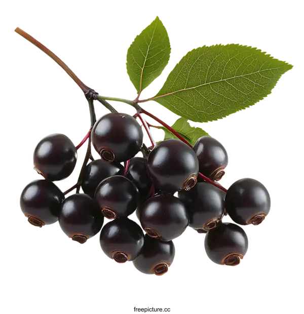 [Transparent Background PNG]Close Up of Black Elderberries with Leaves