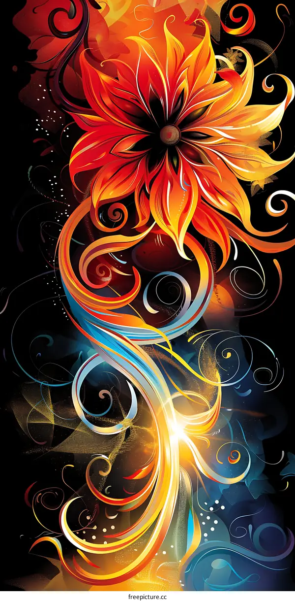 Abstract Flower with Swirls Design