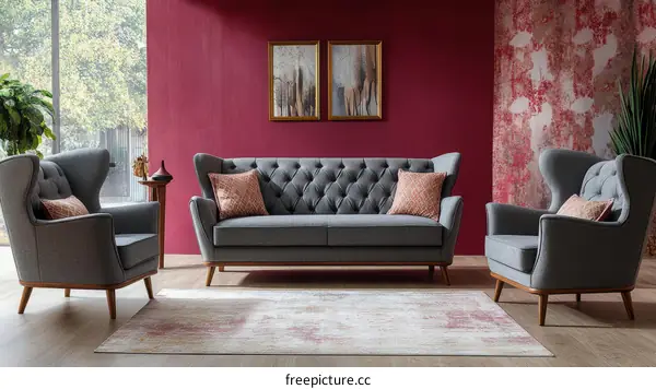 Modern Grey Fabric Sofa and Armchair Set Living Room