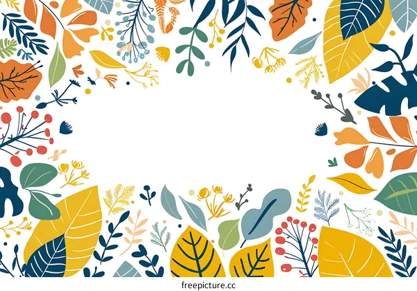 Colorful Autumn Leaves and Floral Illustration for Background