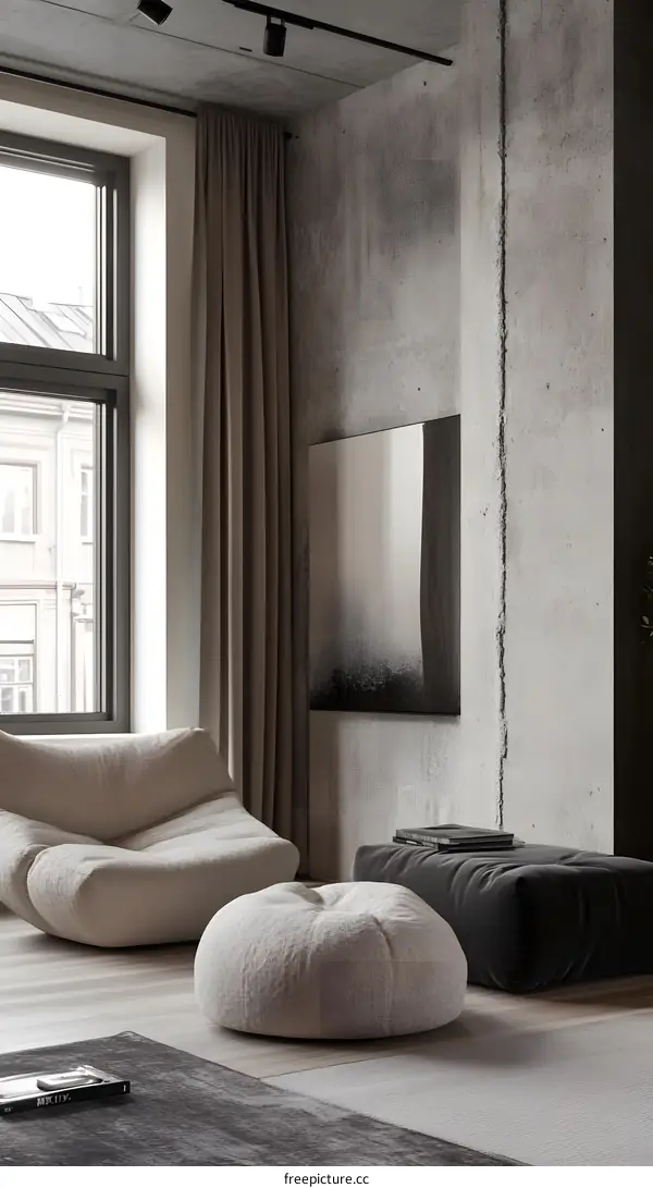 Modern Interior Design with Concrete Walls and Soft Furnishings