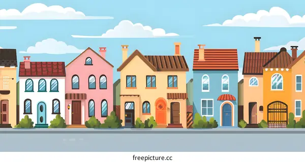 Colorful Houses on a Sunny Day Illustration