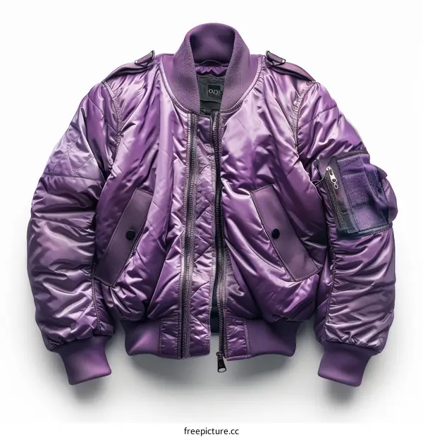 Purple nylon bomber jacket with patch pocket