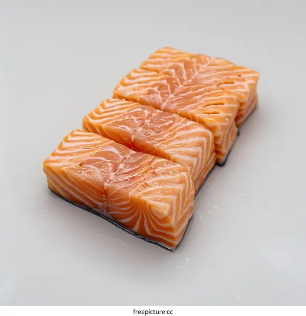 Three pieces of raw salmon fillet