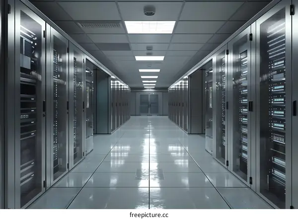 Server room with rows of server racks