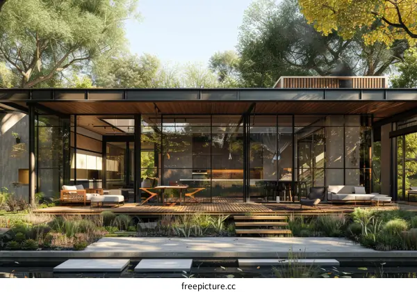 Modern House with Glass Windows and Terrace