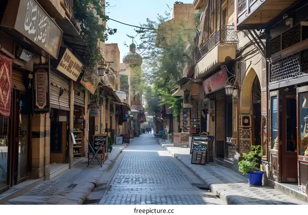 Narrow street with shops in Cairo, Egypt
