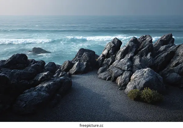 Coastal Rocks and Waves Seascape