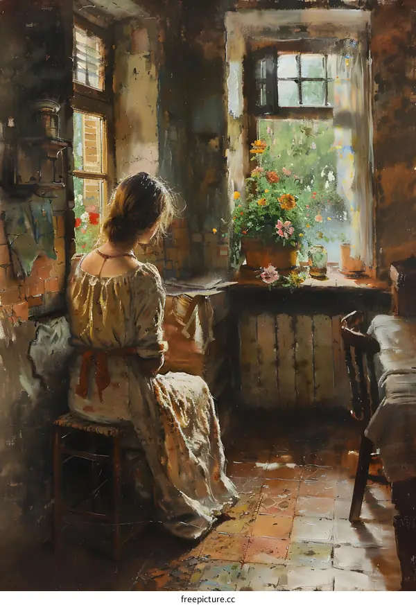 A woman is sitting on a chair and reading a book