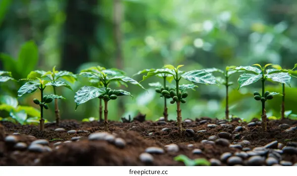 coffee plants growing in a lush green field
