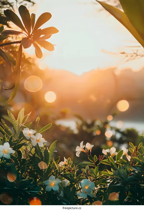 White Flowers in the Sunset