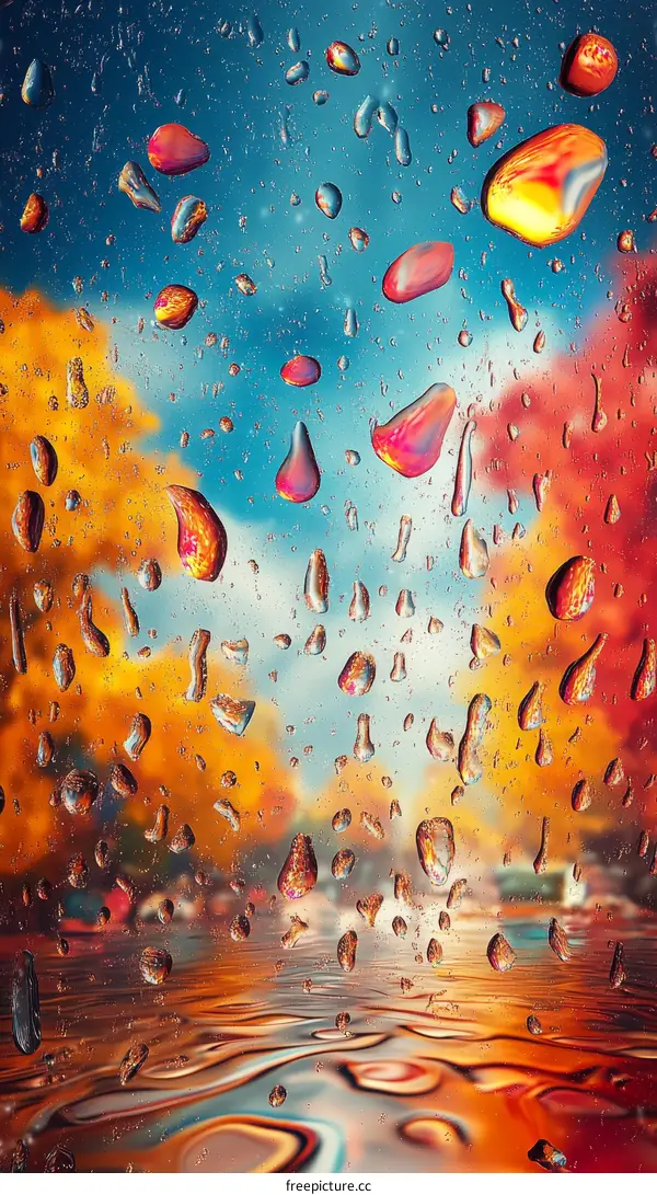 Autumn Rain Drops on Window