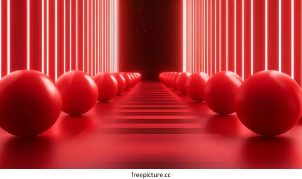 Abstract Red Neon Tunnel with Spheres