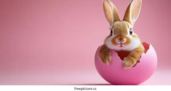 Easter Bunny in Egg Shell Pastel Pink Background