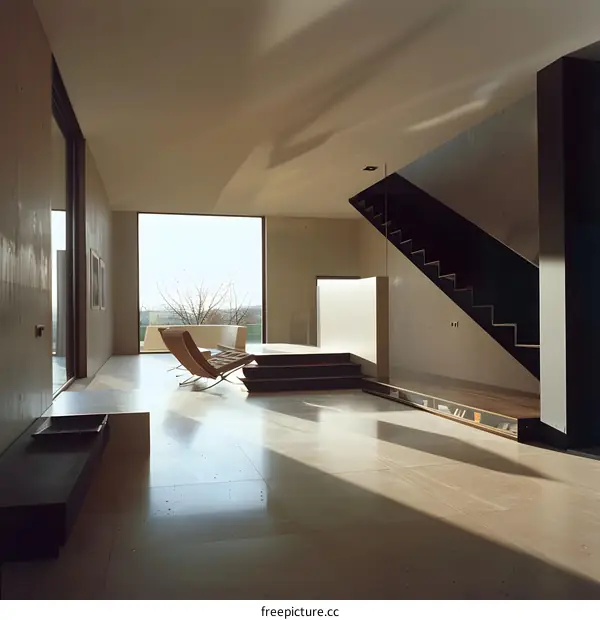 Modern Minimalist Interior Design With Concrete Walls And Stairs