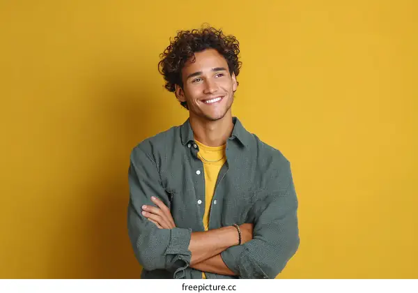 Confident Young Man in Stylish Outfit against Bright Yellow Background