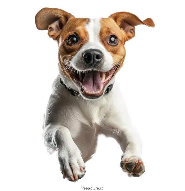 [Transparent Background PNG]Happy Dog Jumping in Mid-Air