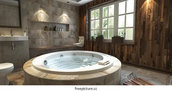 Modern Spa Bathroom with Oval Jacuzzi