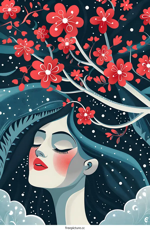 Woman With Flowers In Her Hair Illustration