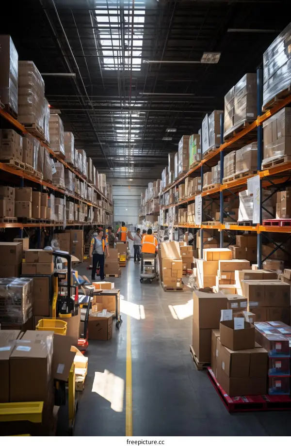 Warehouse workers in a large warehouse