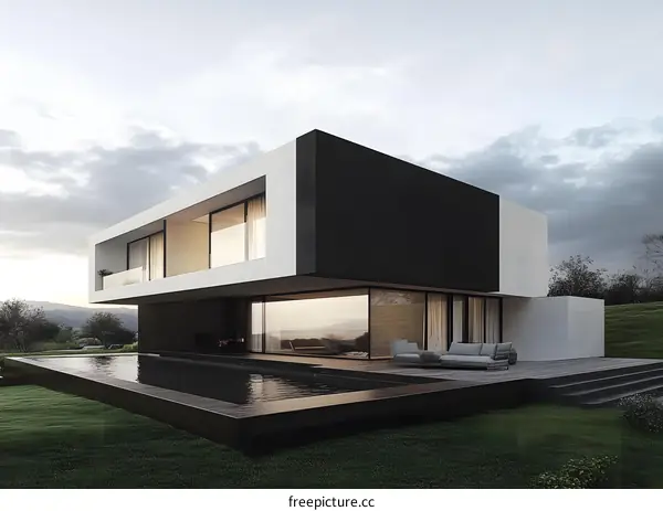 Modern Black and White House with a Pool