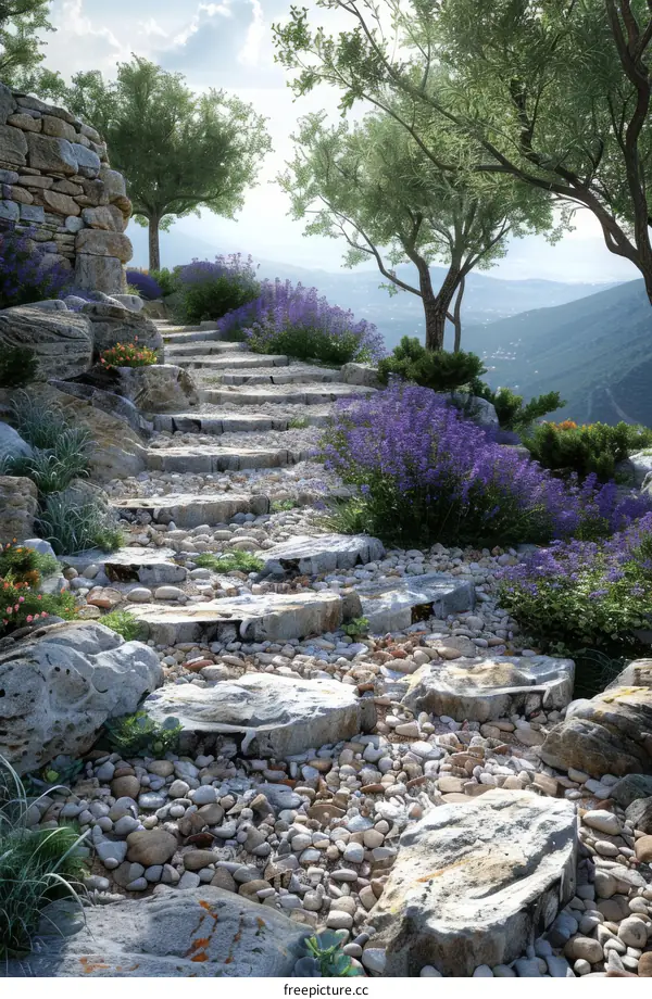 Stone Path Leading Through Majestic Mountains