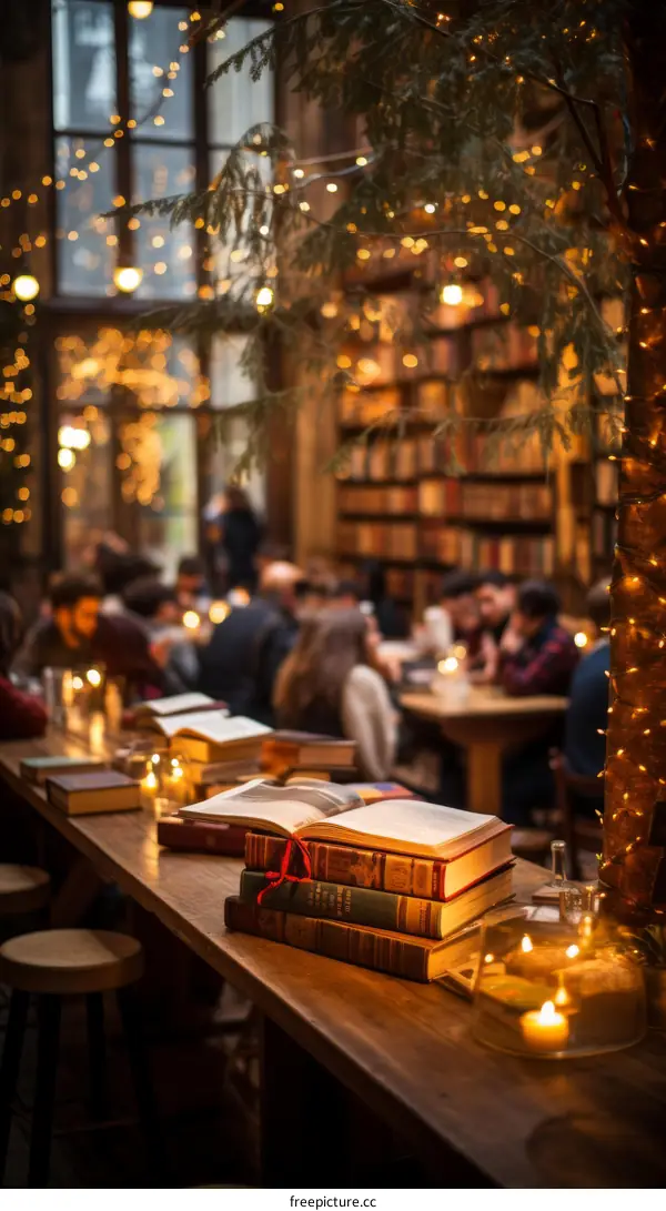 A cozy bookstore with a warm and inviting atmosphere