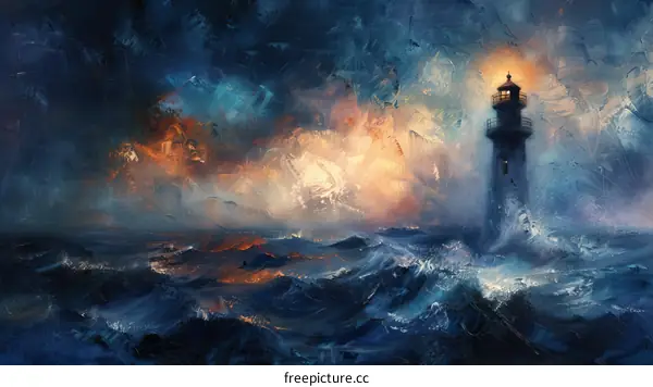 lighthouse in a stormy sea