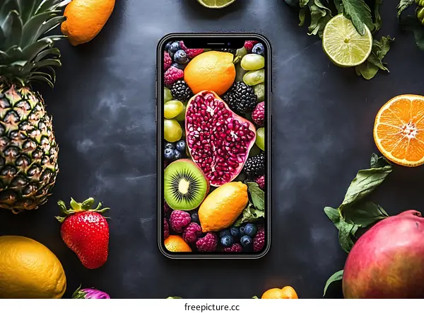 Smartphone Displaying a Fruit Wallpaper