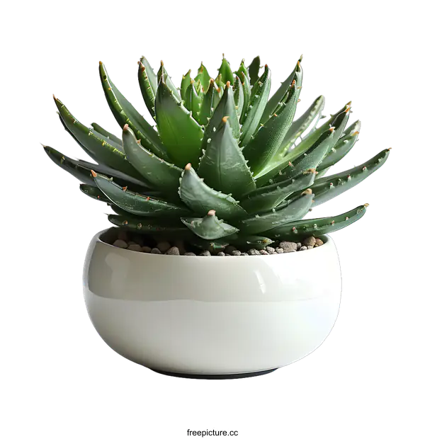 [Transparent Background PNG]Aloe vera plant in a white pot