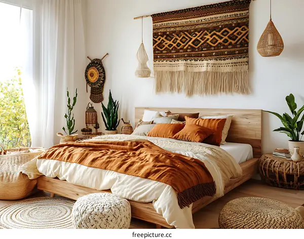 Bohemian Bedroom Interior Design with Warm Colors