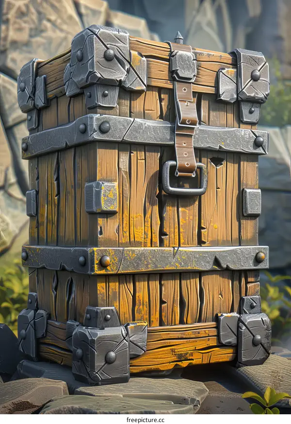 Antique Wooden Treasure Chest with Metal Accents