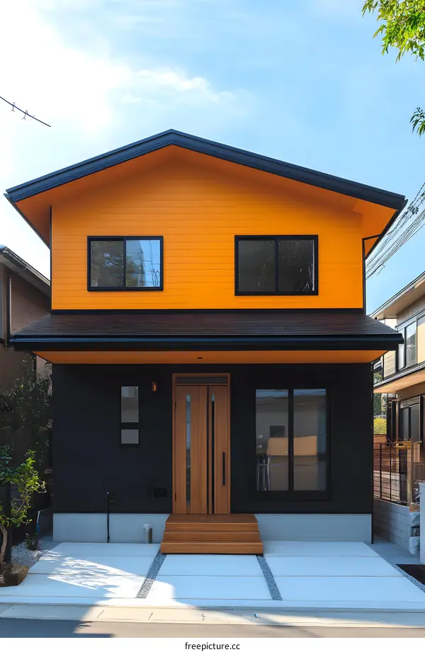 Modern House with Black and Orange Exterior