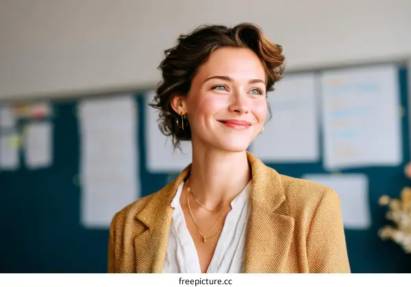 Confident Business Woman in a Mustard Yellow Jacket