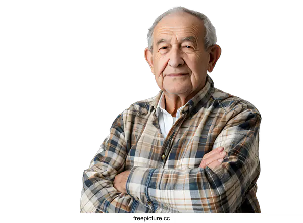 [Transparent Background PNG]Portrait of a Senior Man with a Plaid Shirt