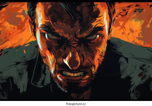 Angry Man Close Up Portrait Digital Art Illustration