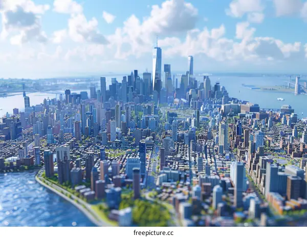 New York City Skyline Aerial View Illustration