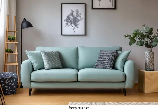 Modern Living Room with Light Teal Sofa