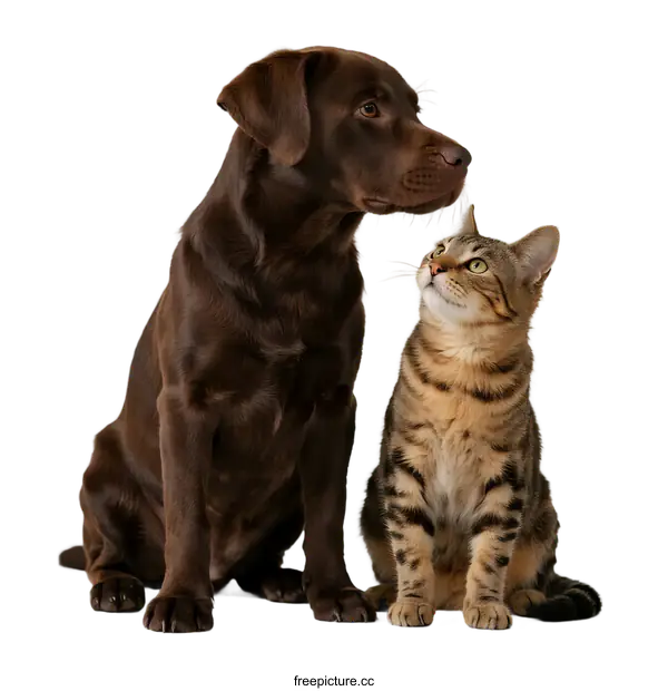 [Transparent Background PNG]A brown dog and a tabby cat sitting closely together