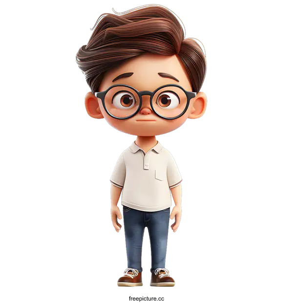 [Transparent Background PNG]3D illustration of a boy wearing glasses