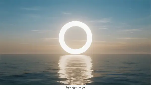 Ring of Fire Solar Eclipse Over Calm Ocean Surface