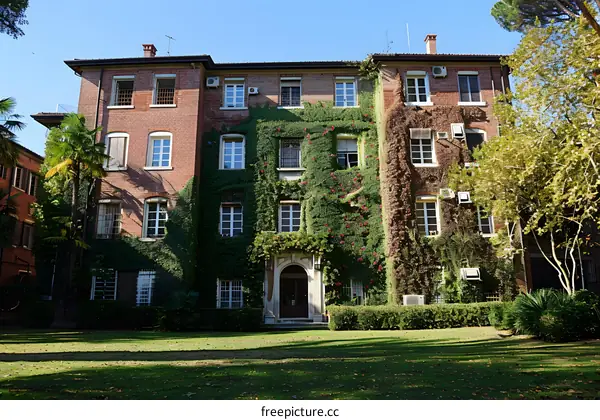 Brick Building Covered with Ivy and Vines
