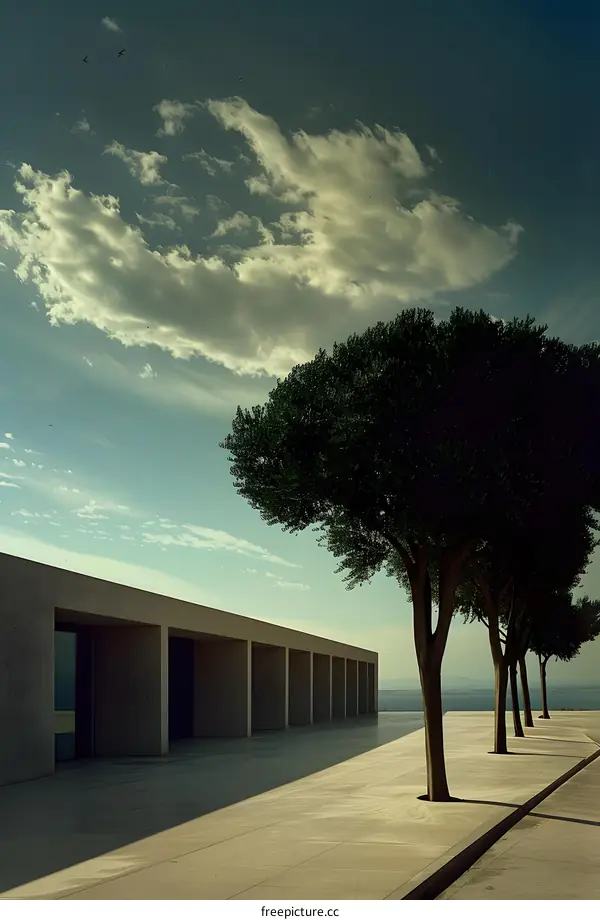 Modern Architecture Building with Trees and Sky
