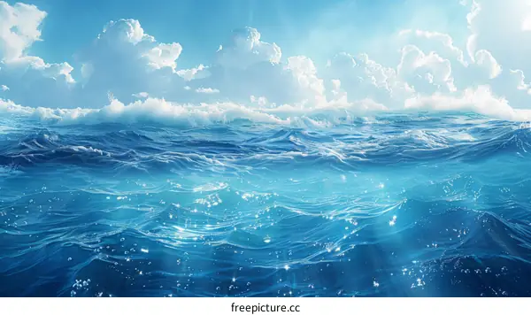 Deep Ocean Waves and Bright Blue Water Surface
