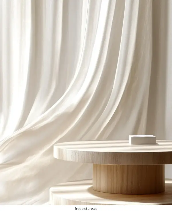 Elegant Wooden Display Stand with Flowing Fabric