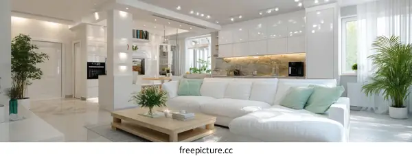 Modern White Open-Plan Living Area Design