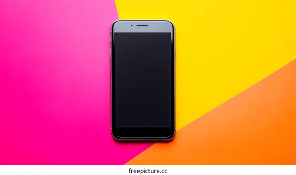 Black Smartphone Screen on a Pink, Yellow and Orange Background