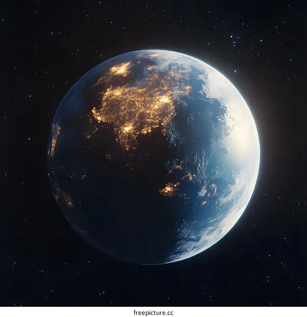 Earth Planet Night City Lights Space