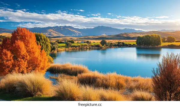 Autumnal Lake Scenery with Colorful Trees